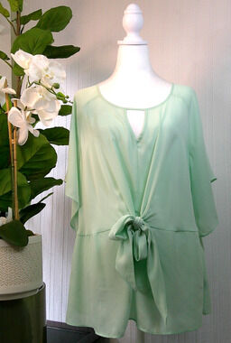 NWT Bold Elements Sea Green Semi Sheer Short Sleeve Blouse -1XL RTL $48